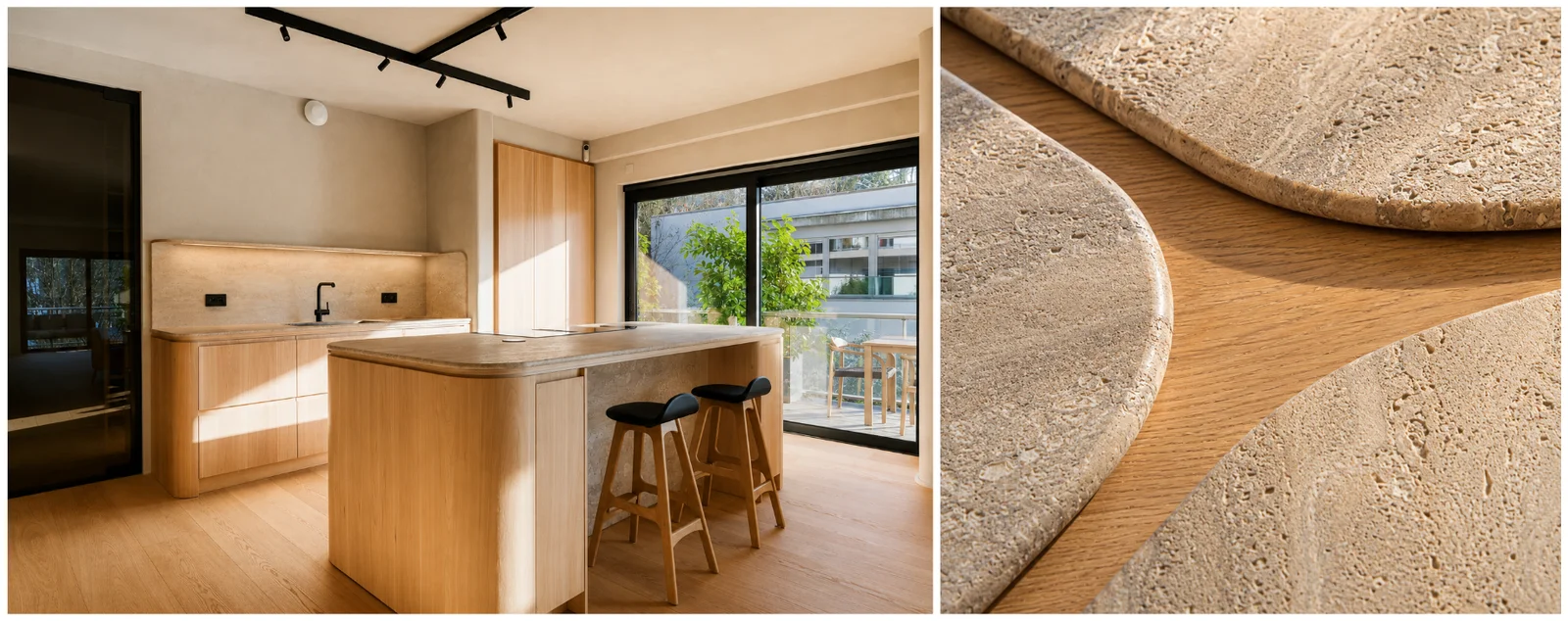 Cuisine ouverte — vue sur le bâtiment